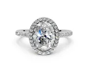 Halo Engagement Ring Setting for Oval Center with Pave Accents, Heart Basket and Prong Head in Platinum