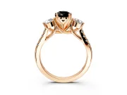 3 Stone Engagement Ring Setting for Fancy Black Pear-Shaped Center with Crossover Basket, Pave Band and Prong Head in Rose Gold