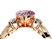 3 Stone Engagement Ring Setting for Fancy Pink Heart-Shaped Center with Pave Split Shank and Prong Head in Rose Gold