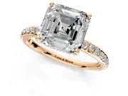 Solitaire Engagement Ring Setting for Asscher Cut Center with Fine Pave Band and Prong Head in Rose Gold