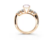 5 Stone Engagement Ring Setting for Fancy Pink Radiant Cut Center with Graduated Accents and Prong Head in Rose Gold