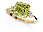 3 Stone Engagement Ring Setting for Fancy Yellow Asscher Cut Center with Low-Set Round Cut Accents and Prong Head in Yellow Gold