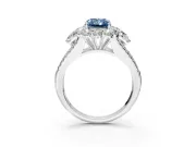 Halo Engagement Ring Setting for Fancy Blue Radiant Cut Center with Two-Strand Split Shank and Prong Head in Platinum
