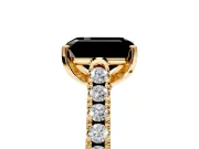 Solitaire Engagement Ring Setting for Fancy Black Emerald Cut Center with Partway Pave Band and Prong Head in Yellow Gold