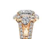 Halo Engagement Ring Setting for Radiant Cut Center with Two-Strand Split Shank and Prong Head in Rose Gold