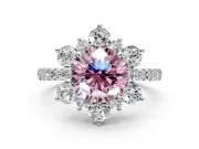 Floral Halo Engagement Ring Setting for Fancy Pink Round Cut Center with Pave Accents and Prong Head in White Gold