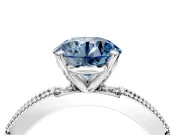Solitaire Engagement Ring Setting for Fancy Blue Round Cut Center with Milgrain-Edged Pave Band and Prong Head in Sterling Silver