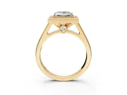 Halo Engagement Ring Setting for Princess Cut Center with Outer Bezel Rim, Pave Band and Prong Head in Yellow Gold