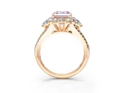 Halo Engagement Ring Setting for Fancy Pink Asscher Cut Center with Two-Strand Split Shank and Prong Head in Rose Gold