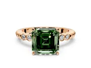 Solitaire Engagement Ring Setting for Fancy Green Asscher Cut Center with Bezel-Dot Beaded Band and Prong Head in Rose Gold