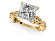 Solitaire Engagement Ring Setting for Princess Cut Center with Marquise Panel Band and Prong Head in Yellow Gold