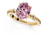 Rope Engagement Ring Setting for Fancy Pink Oval Center with Accent Shoulders and Prong Head in Yellow Gold