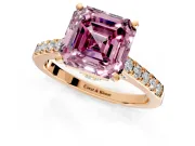 Solitaire Engagement Ring Setting for Fancy Pink Asscher Cut Center with Crossover Accents and Prong Head in Rose Gold