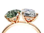 Fancy Green Round Cut and Emerald Cut Lab-Grown Diamond Toi et Moi Engagement Ring with Prong-Set Stones in Rose Gold