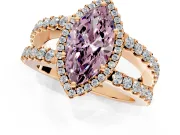 Halo Engagement Ring Setting for Fancy Pink Marquise Center with Wide-Open Pave Split Shank and Prong Head in Rose Gold