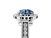 Halo Engagement Ring Setting for Fancy Blue Round Cut Center with Outer Bezel Rim, Pave Band and Prong Head in Platinum