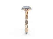 Halo Engagement Ring Setting for Fancy Blue Princess Cut Center with Twist Band and Prong Head in Rose Gold