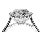 Starburst Halo Engagement Ring Setting for Heart-Shaped Center with Thin Round-Wire Band and Prong Head in Platinum