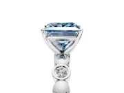 Solitaire Engagement Ring Setting for Fancy Blue Princess Cut Center with Beaded Bezel Station Band and Prong Head in White Gold