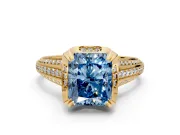 Solitaire Engagement Ring Setting for Fancy Blue Radiant Cut Center with Accented Split Shank and Prong Head in Yellow Gold