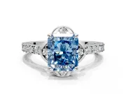 Floral Engagement Ring Setting for Fancy Blue Radiant Cut Center with Pave Band and Floral Prong Head in Platinum