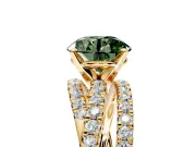 Solitaire Engagement Ring Setting for Fancy Green Round Cut Center with Woven 3-Strand Pave Band and Prong Head in Yellow Gold