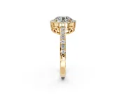 Halo Engagement Ring Setting for Round Cut Center with Heart-Shaped Openwork, Pave Band and Prong Head in Yellow Gold