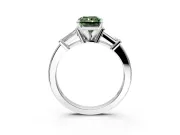 3 Stone Engagement Ring Setting for Fancy Green Radiant Cut Center with Channel Baguette Accents and Prong Head in Platinum