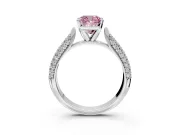 Solitaire Engagement Ring Setting for Fancy Pink Cushion Cut Center with Multi-Row Accents and Prong Head in Sterling Silver
