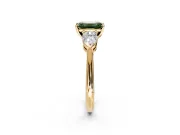 3 Stone Engagement Ring Setting for Fancy Green Emerald Cut Center with Large Pear-Shaped Accents and Prong Head in Yellow Gold
