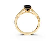 Solitaire Engagement Ring Setting for Fancy Black Radiant Cut Center with Twisted Pave Split Shank and Prong Head in Yellow Gold