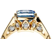 Cathedral Engagement Ring Setting for Fancy Blue Asscher Cut Center with Antique-Style Pave Band and Prong Head in Yellow Gold