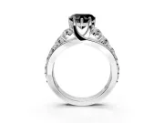 Solitaire Engagement Ring Setting for Fancy Black Heart-Shaped Center with Graduated Shared Prongs and Prong Head in White Gold