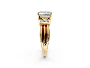 Solitaire Engagement Ring Setting for Princess Cut Center with Grooved Bar Accent Band and Prong Head in Yellow Gold
