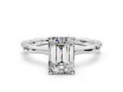 Solitaire Engagement Ring Setting for Emerald Cut Center with Bamboo Band and Prong Head in Platinum