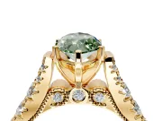 Solitaire Engagement Ring Setting for Fancy Green Marquise Center with Pave Cathedral Shoulders and Prong Head in Yellow Gold
