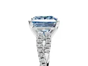 Solitaire Engagement Ring Setting for Fancy Blue Princess Cut Center with Twisted Pave Split Shank and Prong Head in Platinum