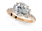 Paired Accent Engagement Ring Setting for Round Cut Center with Pave Band and Prong Head in Rose Gold