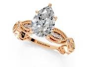 Solitaire Engagement Ring Setting for Pear-Shaped Center with Marquise Panel Band and Prong Head in Rose Gold