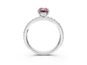 Solitaire Engagement Ring Setting for Fancy Pink Emerald Cut Center with Fine Pave Band and Prong Head in White Gold