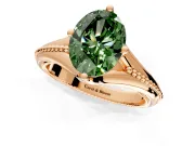 Solitaire Engagement Ring Setting for Fancy Green Oval Center with Milgrain Cathedral Band and Prong Head in Rose Gold