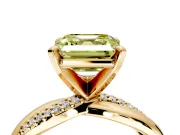 Solitaire Engagement Ring Setting for Fancy Yellow Asscher Cut Center with Pave and Plain Crossover and Basket Head in Yellow Gold