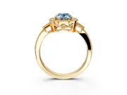 Halo Engagement Ring Setting for Fancy Blue Oval Center with Milgrain Rim, Pave Band and Prong Head in Yellow Gold