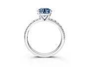 Solitaire Engagement Ring Setting for Fancy Blue Round Cut Center with Large Accents and Prong Head in Sterling Silver