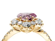 Floral Halo Engagement Ring Setting for Fancy Pink Heart-Shaped Center with Pave Accents and Prong Head in Yellow Gold
