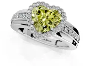 Halo Engagement Ring Setting for Fancy Yellow Heart-Shaped Center with Wide Band, Inlaid Accent Row and Prong Head in Platinum