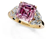 Leaf Cluster Engagement Ring Setting for Fancy Pink Asscher Cut Center with Marquise Accents and Prong Head in Yellow Gold