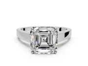 Solitaire Engagement Ring Setting for Asscher Cut Center with Tapered Split Shoulders and Prong Head in Sterling Silver