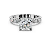 Milgrain Pave Engagement Ring Setting for Cushion Cut Center with Accent Band and Prong Head in Sterling Silver