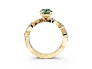 Solitaire Engagement Ring Setting for Fancy Green Oval Center with Bar-Station Pave Twist and Prong Head in Yellow Gold